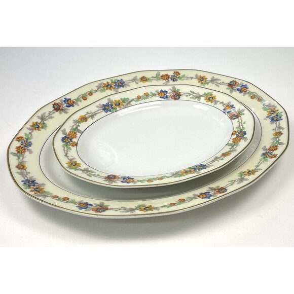 Lot 2 Theodore Haviland Limoges 1925-36 Miami Ivory Floral 11" & 16" PLATTERS - Picture 1 of 10
